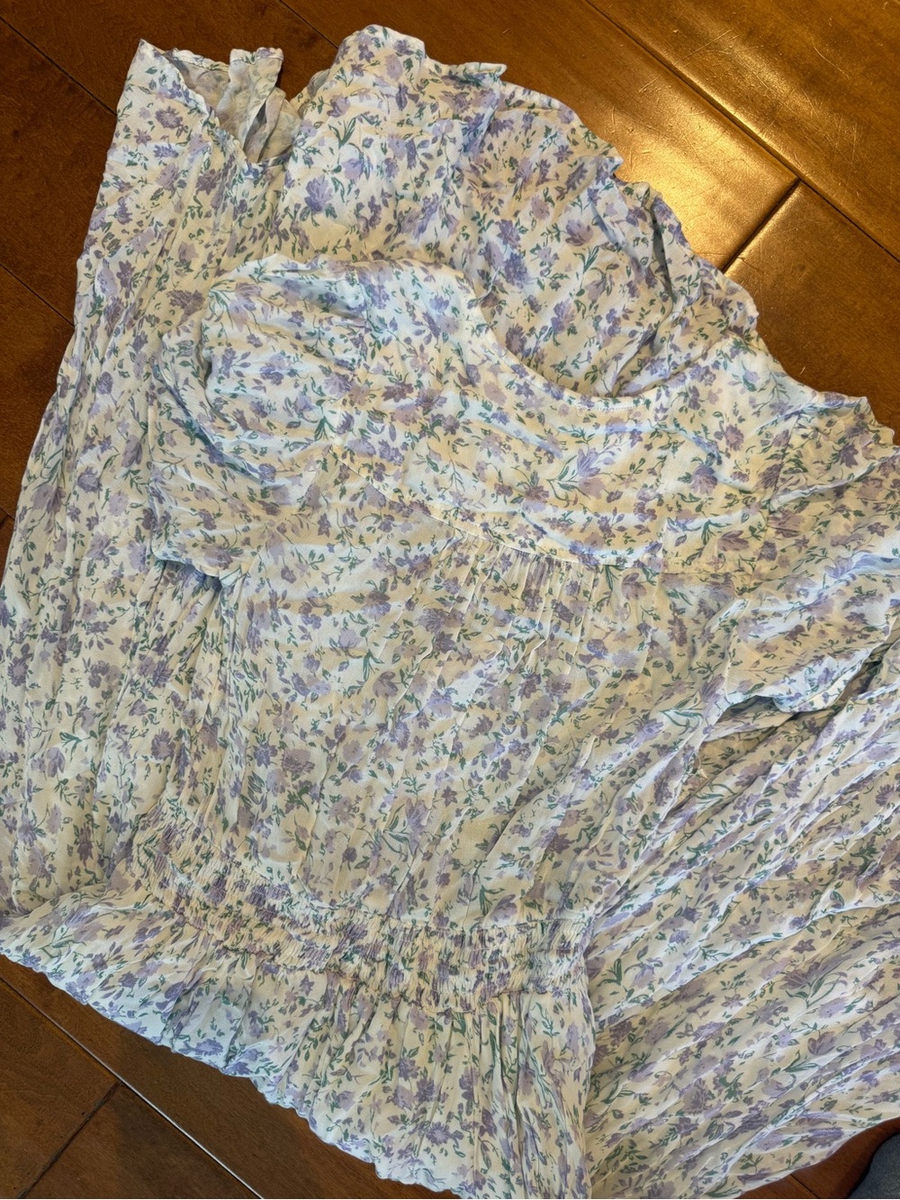 Lucky Brand Light Blue Floral Midi Dress with Puff Sleeves Size XS - Picture 6 of 6